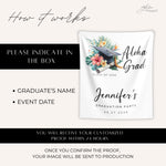 Aloha Grad Graduation Backdrop Banner, Tropical Graduation Party Decor, Hawaiian Luau Grad Party Tapestry, Personalized Graduation Banner