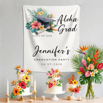 Aloha Grad Graduation Backdrop Banner, Tropical Graduation Party Decor, Hawaiian Luau Grad Party Tapestry, Personalized Graduation Banner