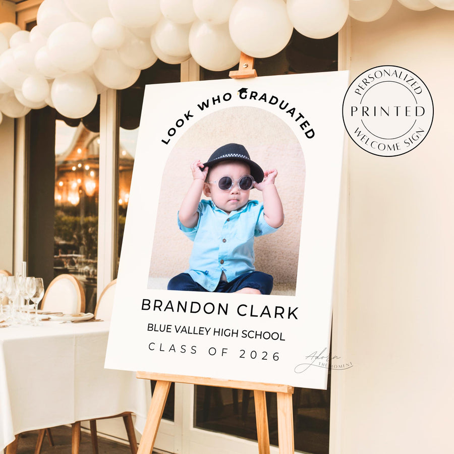 Custom Graduation Welcome Sign with Baby Photo, Look Who Graduated Sign, Personalized Grad Party Decor, High School College Graduation Sign