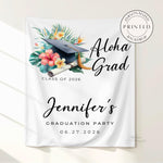 Aloha Grad Graduation Backdrop Banner, Tropical Graduation Party Decor, Hawaiian Luau Grad Party Tapestry, Personalized Graduation Banner