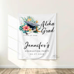 Aloha Grad Graduation Backdrop Banner, Tropical Graduation Party Decor, Hawaiian Luau Grad Party Tapestry, Personalized Graduation Banner